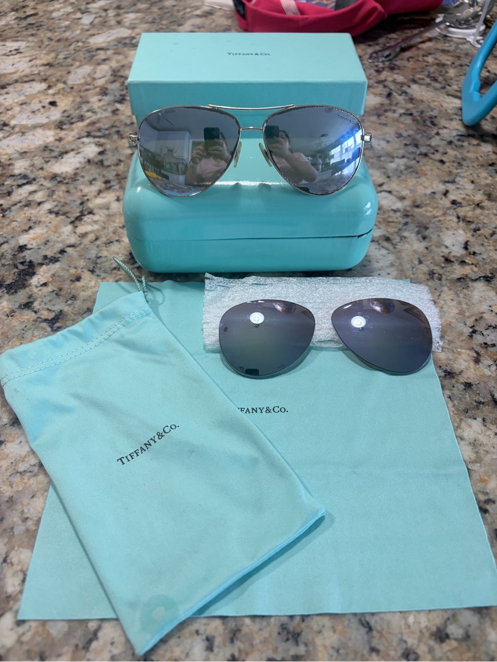Tiffany & Co. Silver Mirrored Aviator Sunglasses with Metal Frame